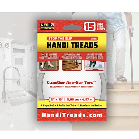 Handi Treads ClearGrip 2"x15' Non-Slip Adhesive Tape, Rubberized HTPC0215CP1